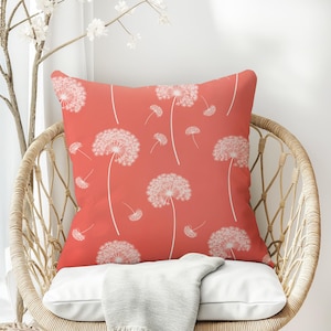 Pink Throw Pillow - Fine Quality Accent Cushion, Double-sided, Coral Dandelion Nature-Inspired Home Decor