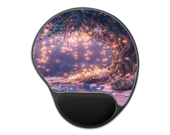 Fantasy Floral Mouse Pad with Wrist Rest: Ergonomic Memory Foam Support, Whimsical Office Decor
