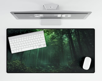 Forest Desk Mat: Moody Green Woodland Scene - 3 Sizes