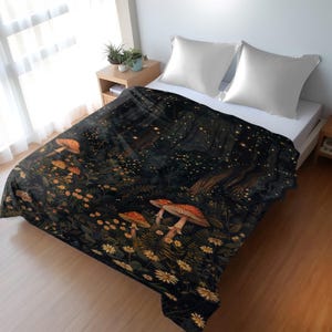 Mushroom Forest Duvet Cover: Dark Cottagecore Microfiber Bedding