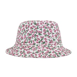 Pink Flowers Bucket Hat, Durable Polyester Bucket Hat, Summer Hat, Summer Bucket Hat
