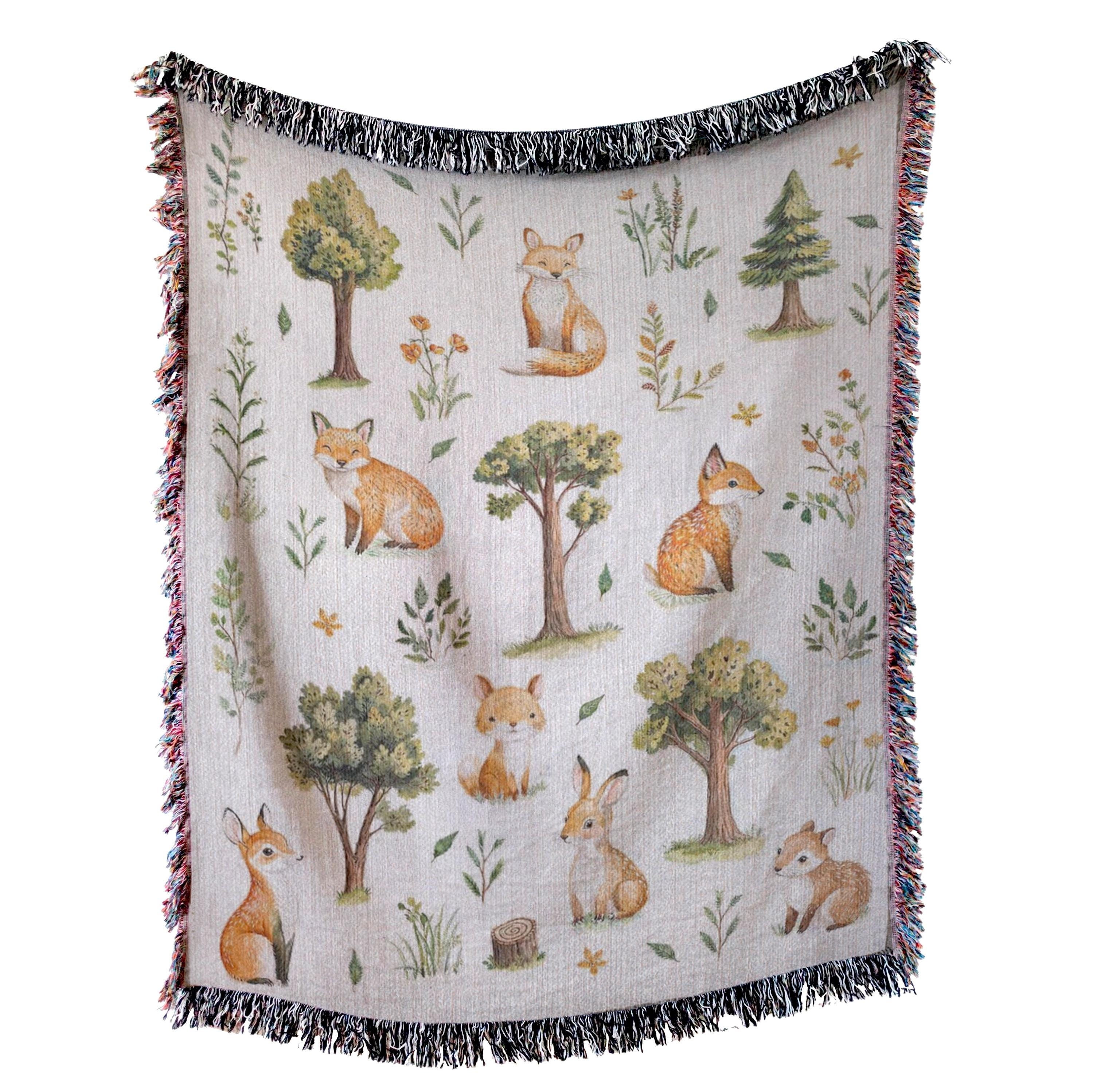 Woodland Animals Woven Blanket: 100% Cotton Nursery Throw - Etsy