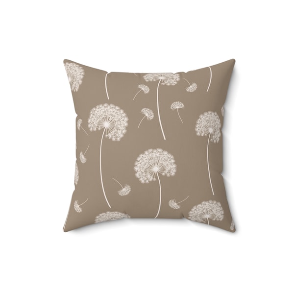 Dandelion Pillow, Beige Dandelion Pattern Pillow, Soft Faux Suede Square Pillow