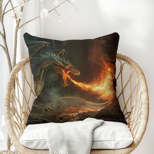 Dragon Pillow - Fantasy, DnD, Fine Quality Double-Sided Decorative Square Accent Cushion