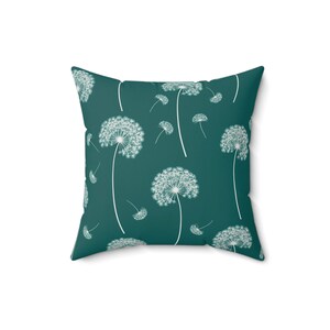 Teal Dandelion Pillow: Soft Faux Suede Square Pillow
