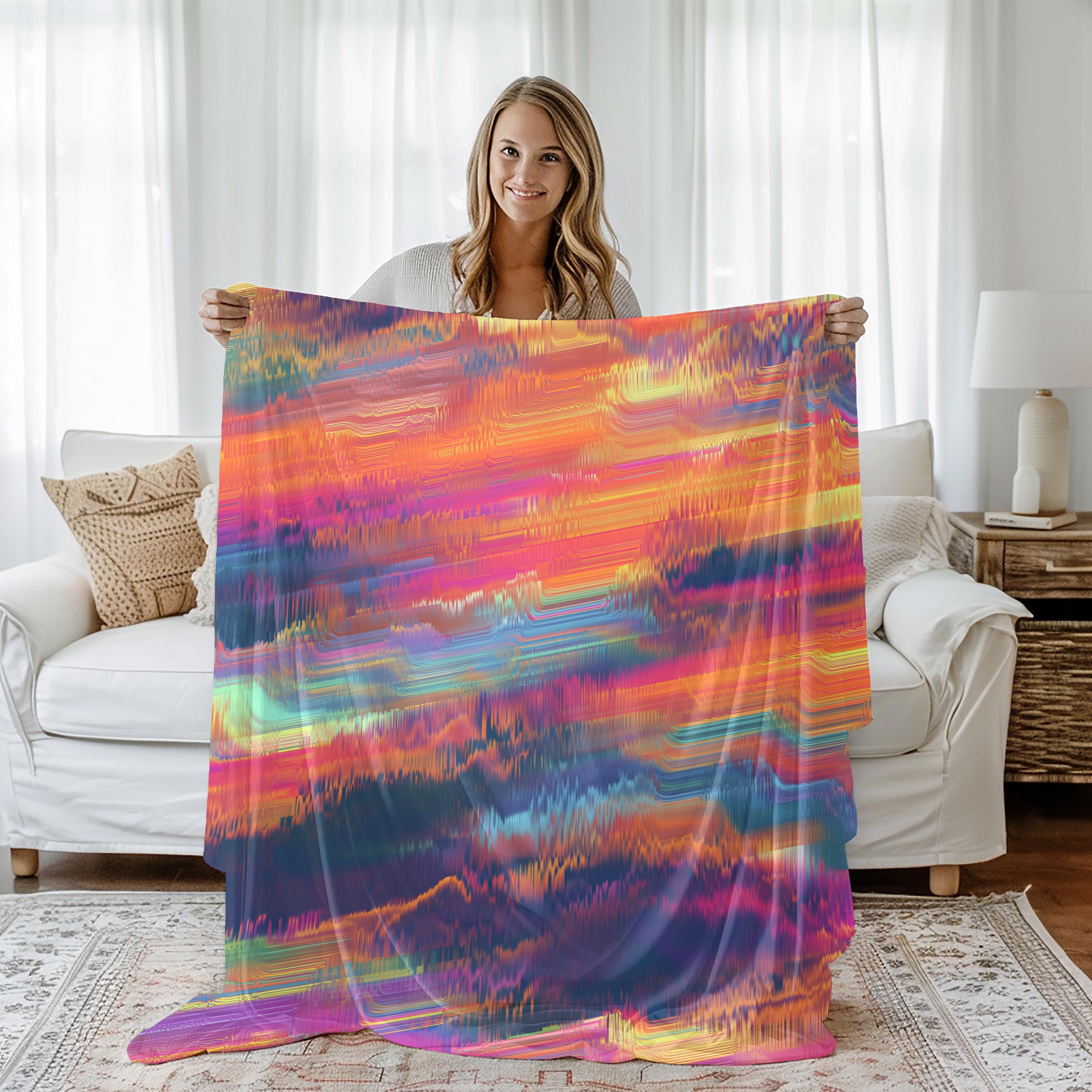 Retro Glitch Fleece Blanket: Double-sided Cozy Decor - Etsy Hong Kong