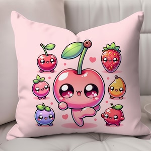 Kawaii Dancing Fruit Pillow: Faux Suede Square Pillow