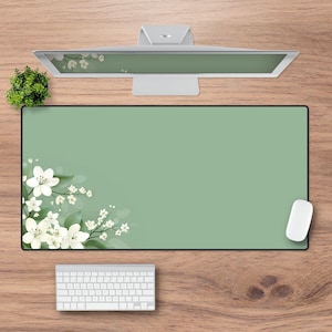 Sage Green Desk Mat, Elegant Flowers Desk Mat, Green Desk Mat in 3 Sizes