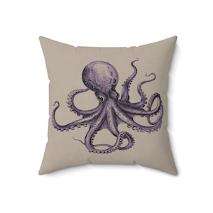 Octopus Pillow: Beige Faux Suede Nautical Throw Pillow