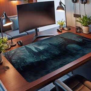 Goth Deskmat XL — Gothic Cathedral Deskmat, Dark Cathedral Mousepad, Goth Computer Mat, Full Deskmat, Big Deskmat