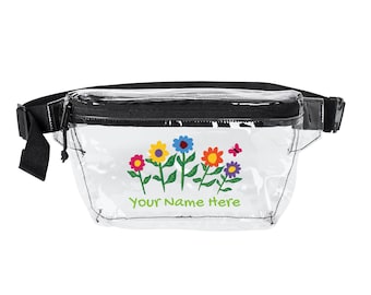 Custom Clear Fanny Pack, Personalized Colorful Flowers, Custom Name Waist Bag, EDM Festival Gear, Teachers, Kid's Belt Bag