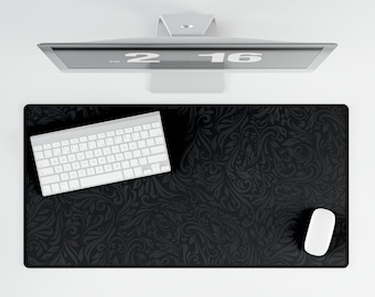 Gothic Desk Mat: Tooled Leather Pattern, Black Goth Office Decor