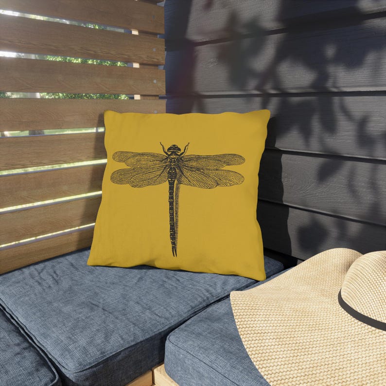 Outdoor Pillow - Dragonfly Yellow, UV and Water Resistant Pillow (No AI) image 8