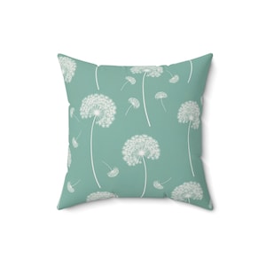 Mint Dandelion Pillow: Soft Faux Suede Square Throw Pillow