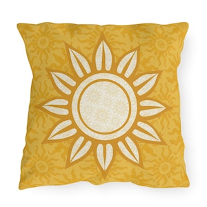Ochre Yellow Sunshine Outdoor Pillow: UV & Water Resistant Polyester