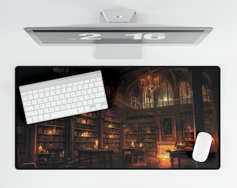 ダークアカデミア ライブラリーデスクマット、ムーディブック風デスク