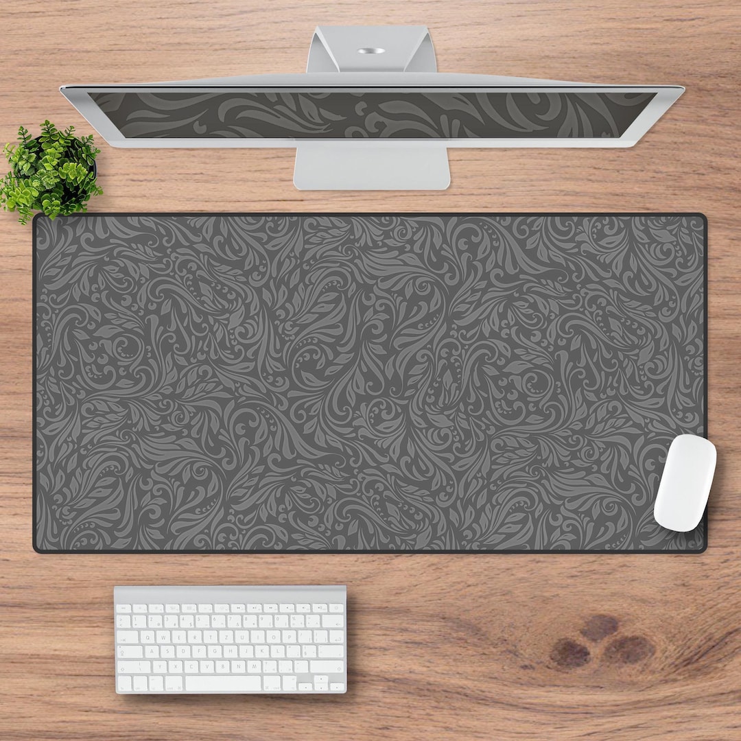 Gray Tooled Leather Pattern Desk Mat - Elegant Office Decor - Etsy