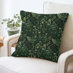 Forest Fern Pillow: Dark Green Accent Cushion, Nature-Inspired Home Decor