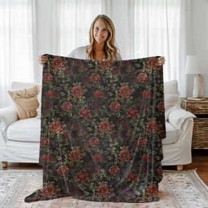 Roses Plush Blanket - Extra-soft Fine Quality Double-sided, Gothic Home Decor, Cozy Floral Throw