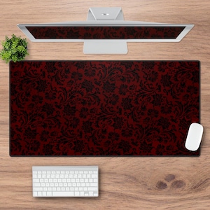 Gothic Desk Mat: Red & Black Tooled Leather Pattern