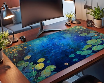 Lilypad Deskmat XL: Blue Green Pond Design, Zen Desk Mat