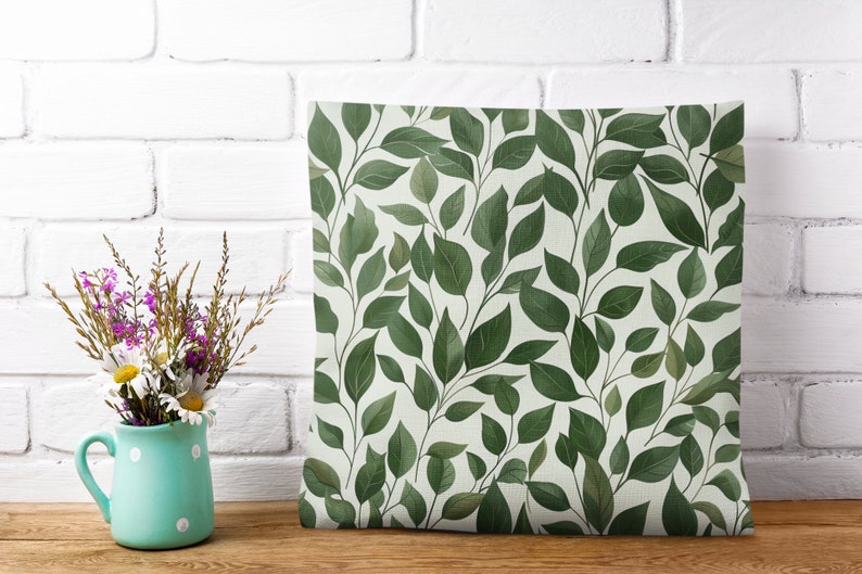 Green Leaf Outdoor Pillow - Thumbnail 5