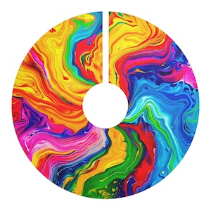 Groovy Rainbow Christmas Tree Skirt: Colorful Paint Swirl Fleece