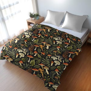 Cottagecore Mushrooms Duvet Cover, Lightweight Microfiber Bedding for a Cozy Bedroom Decor
