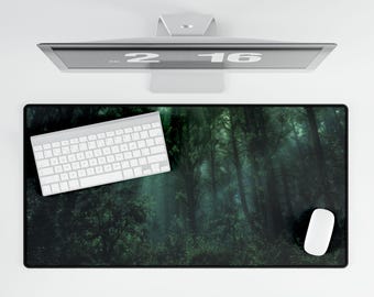 Forest Desk Mat: Elegant Green Woodland Scene - 3 Sizes