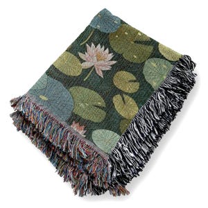 Lily Pond Woven Blanket: Cotton Tapestry with Fringed Edges