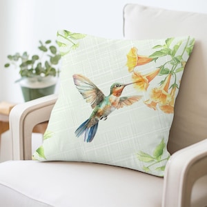 Hummingbird Pillow - Fine Quality Square Accent Cushion, Bird Lover Gift, Nature Lover Decor