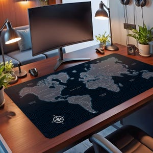 Alfombrilla de escritorio XL - Alfombrilla de ratón para juegos con mapa del mundo, alta precisión, 45 x 91 cm, para gamers y decoración de oficina