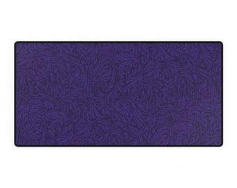 Gothic Damask Purple Desk Mat: Elegant Office Decor, Non-Slip Base