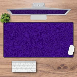 Elegant Gothic Purple Desk Mat: Tooled Leather Pattern, Non-Slip Base