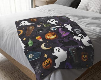 Pluche Halloween-deken: dubbelzijdig gezellig plaid, herfstdecor
