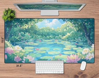 Anime Lily Pond XL Desk Mat: Lofi Desk Pad