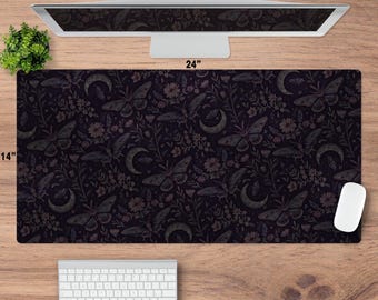 Gothic Luna Motte Schreibtischmatte, schwarze Schreibtischmatte - Einzigartiges Schreibtisch Accessoire, Coole Büro Deko, Gruseliges Home Office Geschenk, Witchy Schreibtisch Sachen, Gothic