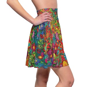 Rainbow Flowers Festival Skirt: Spandex Blend, Lightweight Rave Skirt