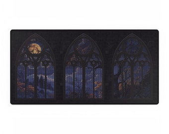 Gothic Cathedral Window Desk Mat: Spooky Halloween Deskpad