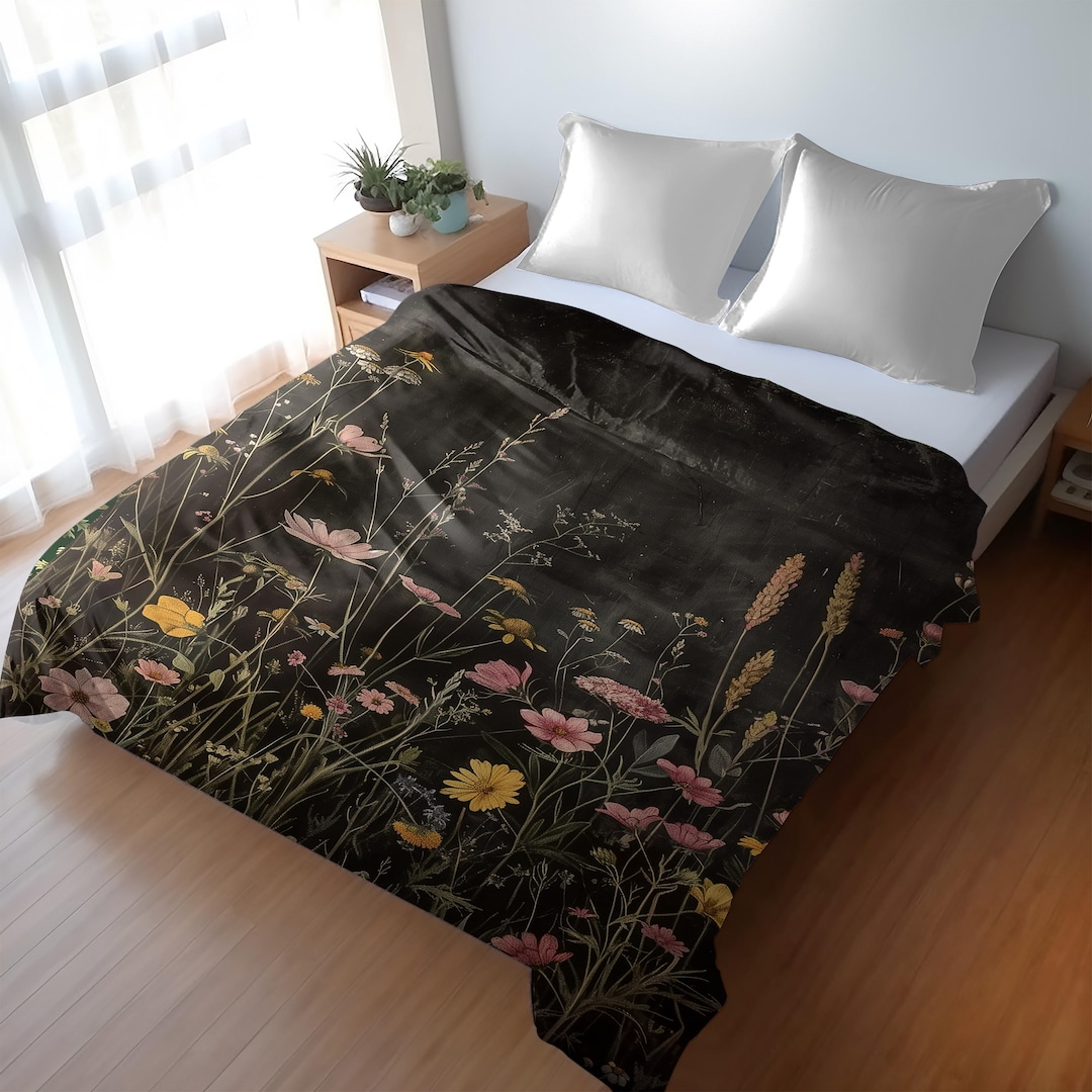 Moody Dark Cottagecore Duvet Cover - Lightweight Microfiber Bedding ...