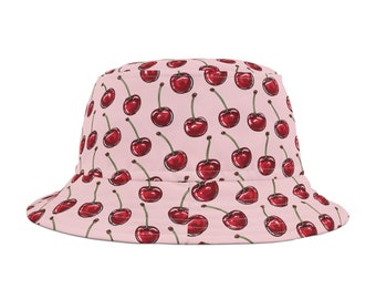 ☆送料・関税込☆KIRSH★CHERRY REVERSIBLE FUR BUCKET HAT★ Pink Cherry Bucket Hat - Durable Polyester Summer Sun Hat