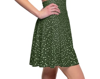 Green Ditsy Skirt 5% Spandex, Ditsy Floral Women's Skirt, Flower Skirt, Lightweight Elastic Summer Skirt