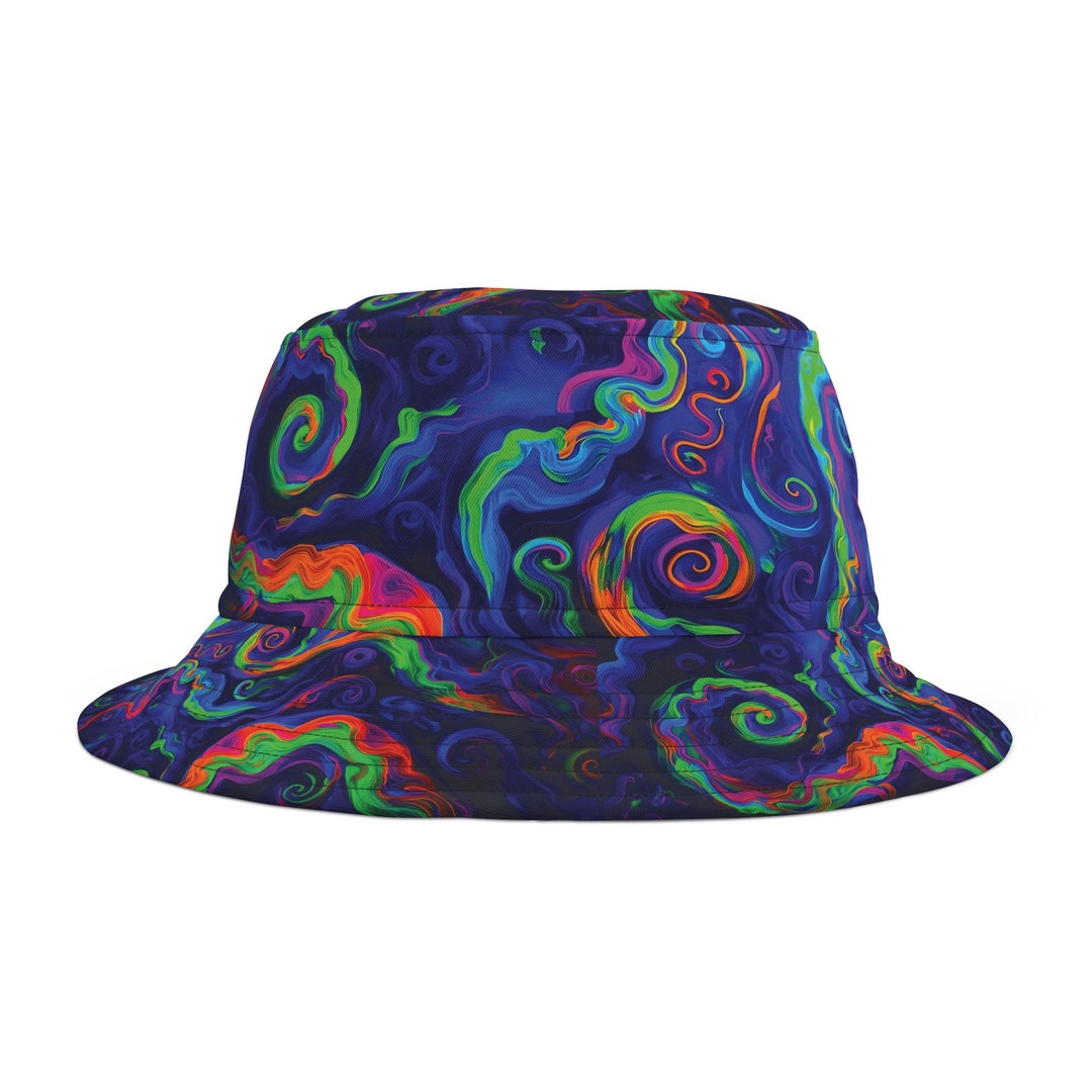 90s Swirls Neon Blacklight Rave Bucket Hat: Durable Polyester - Etsy