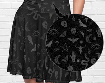 Witchy Gothic Skirt 5% Spandex, Black Witchy Women's Skirt, Witchy Skirt, Lightweight Elastic Skirt, Stretchy Women's Circle Skirt