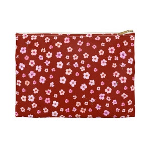 Red Flowers 90s Accessory Pouch, Travel Pouch, Tarot Bag, Red Flowers Accessory Bag, Makeup Bag, Travel Bag, Pencil Case