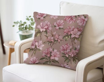 Mauve Pillow - Azaleas Accent Cushion Fine Quality Nature-Inspired Home Decor Soft Throw Pillow