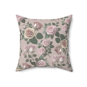 Blush Rose Faux Suede Pillow: Floral Throw Pillow