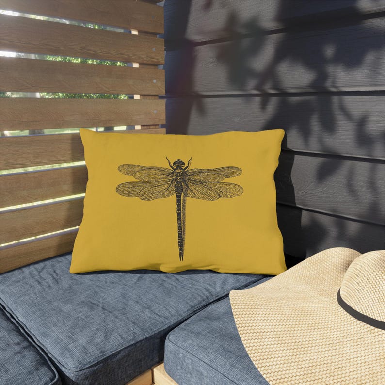 Outdoor Pillow - Dragonfly Yellow, UV and Water Resistant Pillow (No AI) image 10