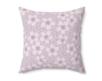 Lilac Floral Throw Pillow: Soft Faux Suede, Square Accent Pillow