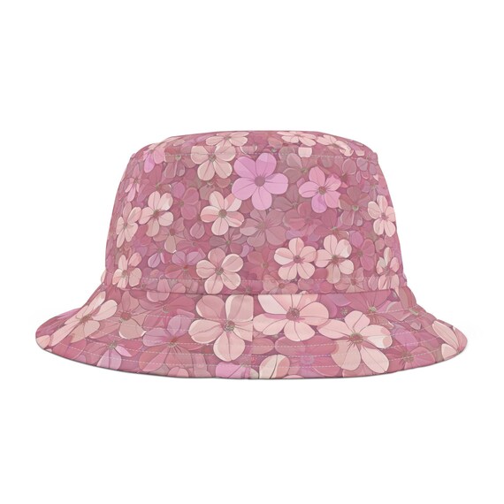 Pink Bucket Hat, Flower Pattern Fine Quality Durable  display picture 2